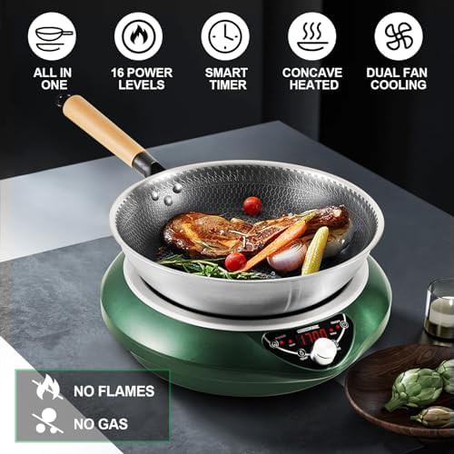 Induction cooktop with stainless steel wok — photo 5