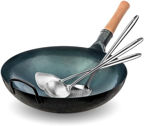 Blue round bottom wok 14 in