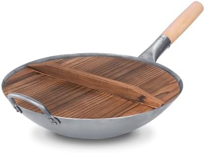 Traditional wooden lid 14 inch round wok