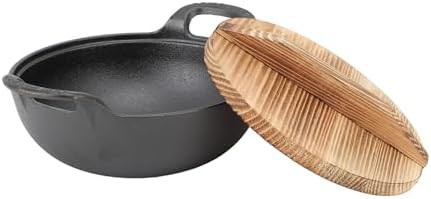 Cast iron flat bottom wok with wooden lid 20cm — photo 3