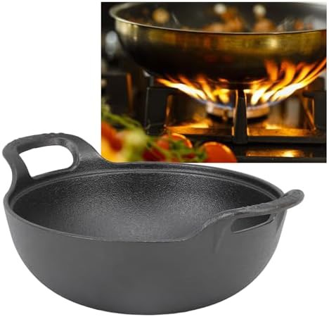 Cast iron flat bottom wok with wooden lid 20cm — photo 4