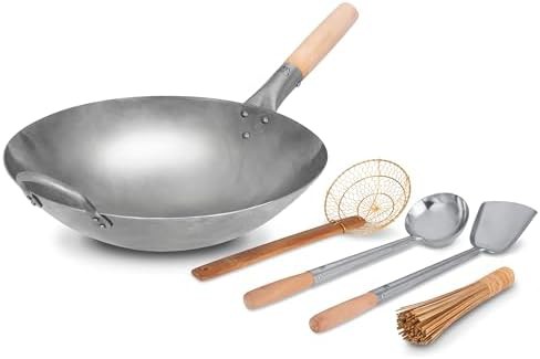 Carbon steel wooden handle 14 inch wok