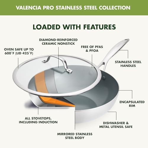 Valencia Pro Stainless Steel 12 in Wok with Lid — photo 3