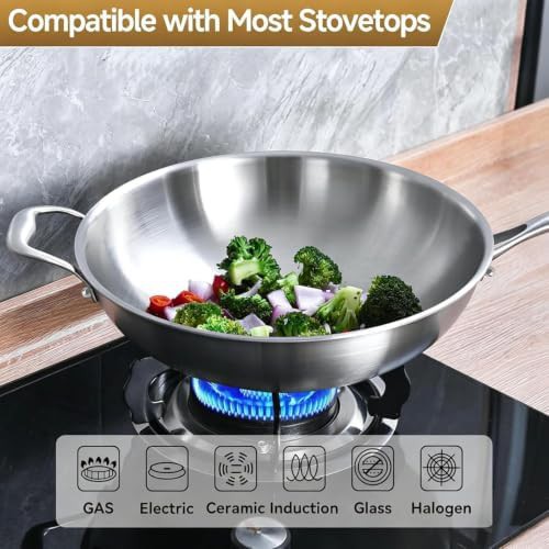 Twelve Inch Stainless Steel Wok with Detachable Handle — photo 3