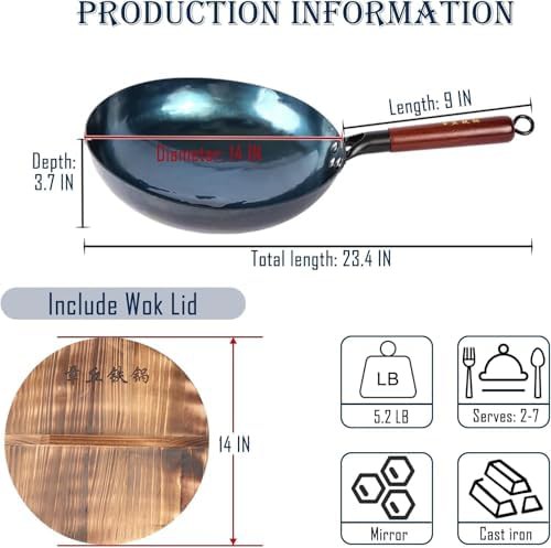 Carbon steel round bottom wok with wooden handle — photo 3