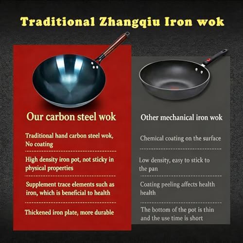 Carbon steel round bottom wok with wooden handle — photo 5