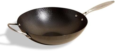 Hammered Carbon Steel Wok with Helper Handle