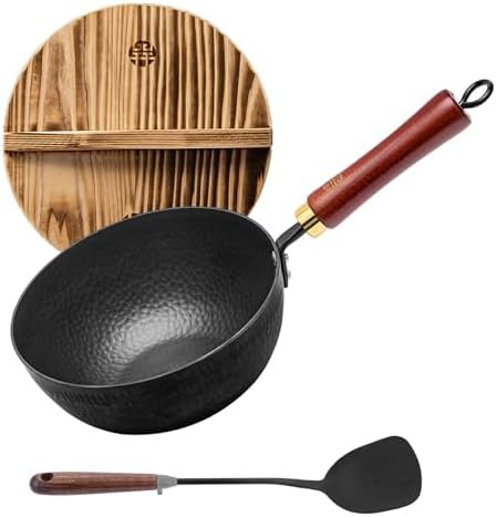 Small wrought iron wok with lid