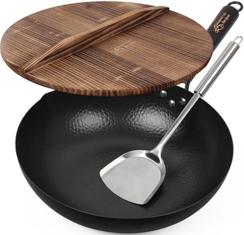 Large pre-seasoned induction wok 13.4 in