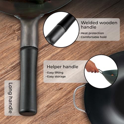 Flat Bottom Carbon Steel Wok with Wood Handle — photo 4