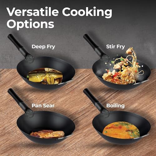 Flat Bottom Carbon Steel Wok with Wood Handle — photo 5