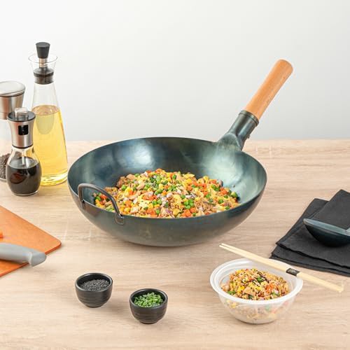 Hand Hammered Blue Carbon Steel Wok — photo 3