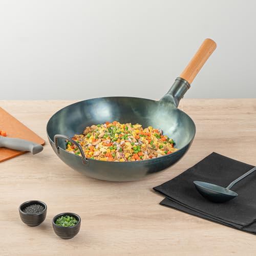 Hand Hammered Blue Carbon Steel Wok — photo 4
