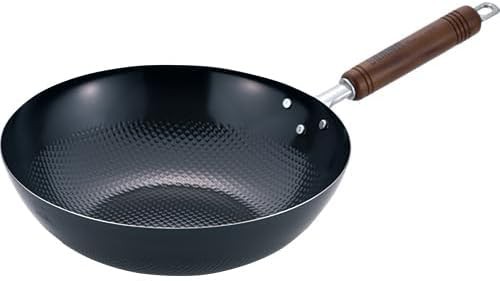 Embossed carbon steel Japanese wok 10.2