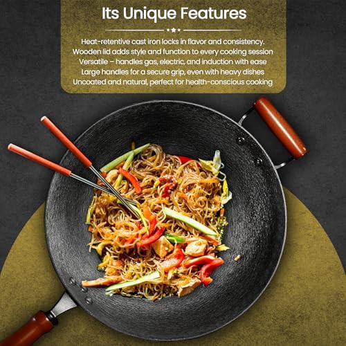 Pre-seasoned cast iron wok with dual handles — photo 3
