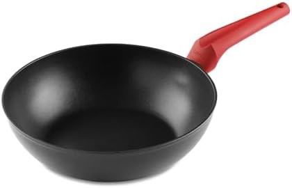 Recycled aluminum wok with red finish