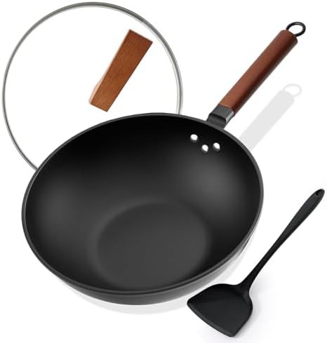 Carbon Steel Flat Bottom Wok 13 in
