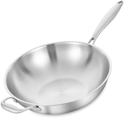 Fourteen Half Inch Silver Stir Frying Wok