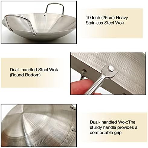 Dual handled thickened stainless steel wok — photo 4