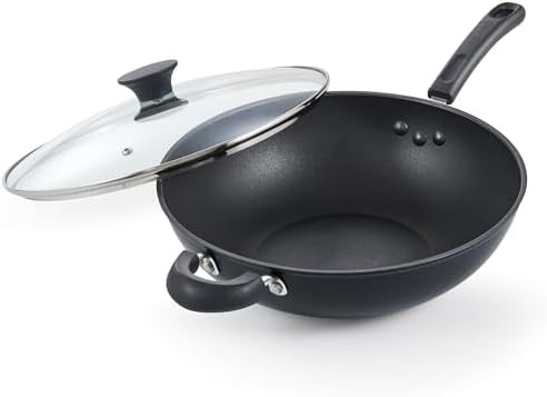 Hard anodized nonstick black wok 12 in