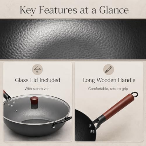 Flat bottom carbon steel wok with lid — photo 4