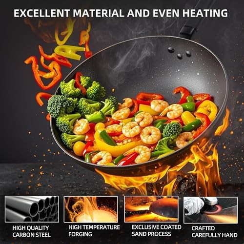 Black flat bottom carbon steel stir fry pan — photo 3