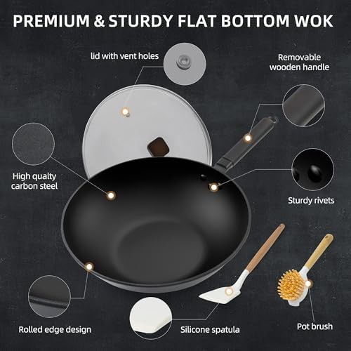 Black flat bottom carbon steel stir fry pan — photo 4