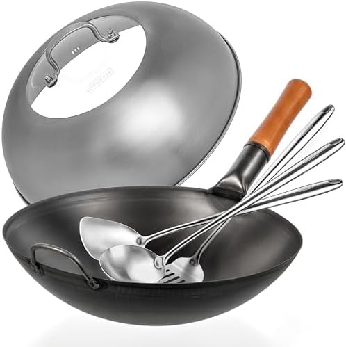 Round bottom wok with griddle dome 14 in
