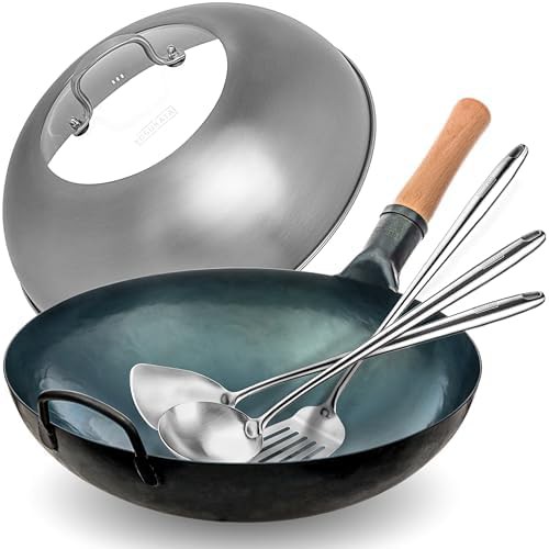 Glass lid round bottom wok 14 in