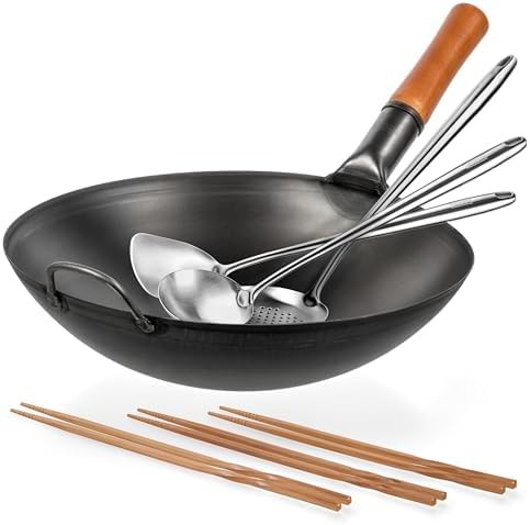 Carbon steel round bottom wok 14 in