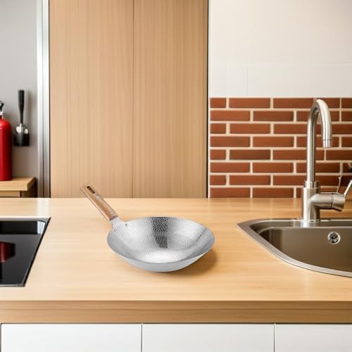 Small stainless steel wok with wooden handle — photo 4