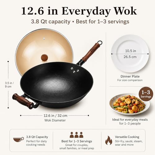 Round bottom cast iron wok with glass lid — photo 3