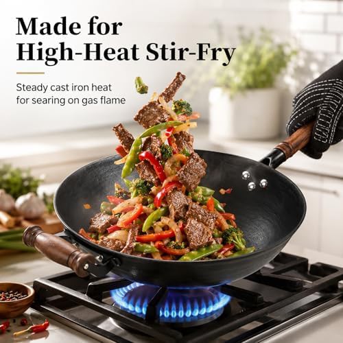 Round bottom cast iron wok with glass lid — photo 4