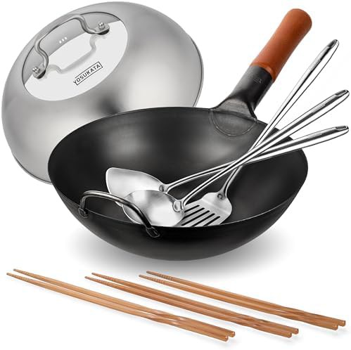 Pre-seasoned stir fry wok with utensil set