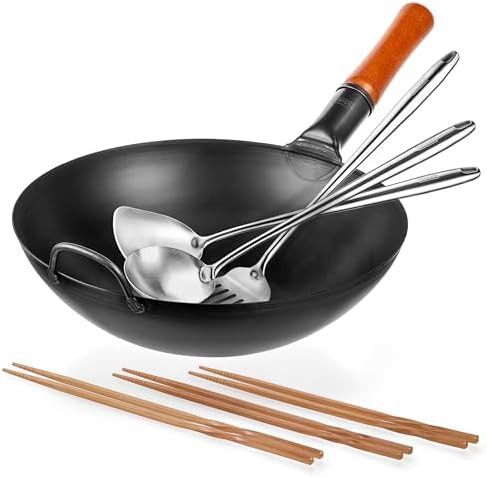 Carbon steel wok pan 13.5 in