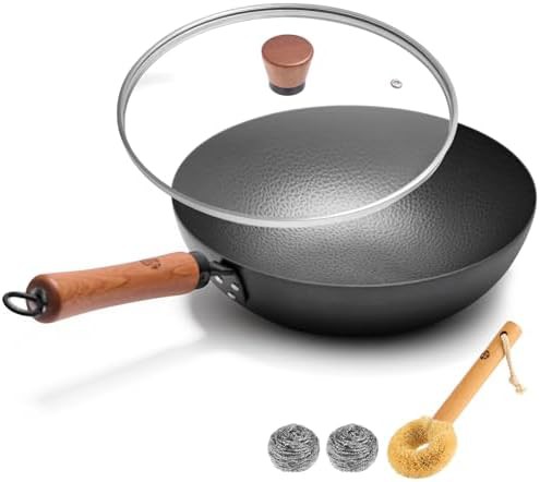 Hand hammered carbon steel pow wok