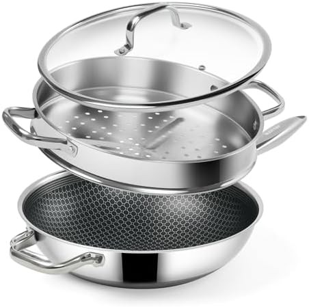 Hybrid stainless steel wok with steamer 12 in
