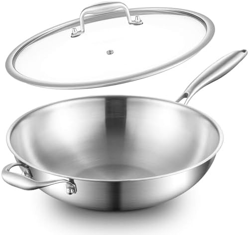 Deep Stainless Steel Wok with Side Handle