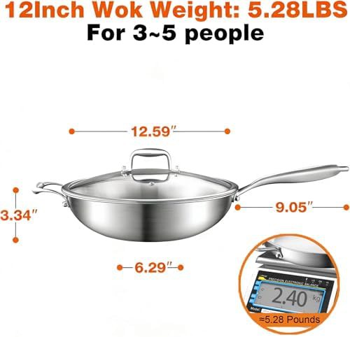 Deep Stainless Steel Wok with Side Handle — photo 3