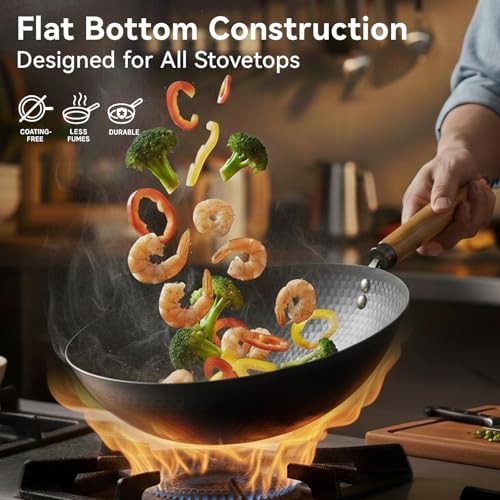 Hammered carbon steel stir fry pan with lid — photo 4