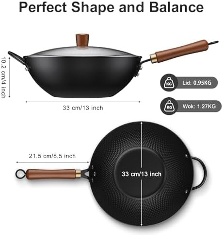 Carbon steel nonstick wok with lid 13 in — photo 3