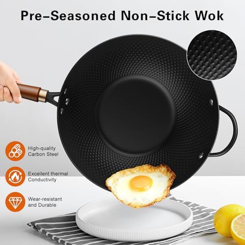 Carbon steel nonstick wok with lid 13 in — photo 4