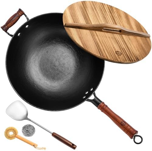 Heavy duty flat bottom cast iron wok