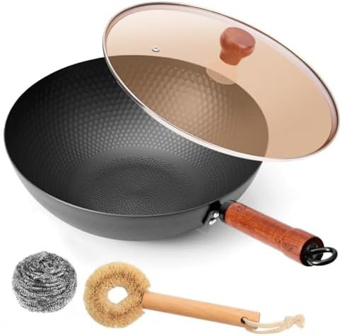 Uncoated carbon steel flat bottom stir fry pan