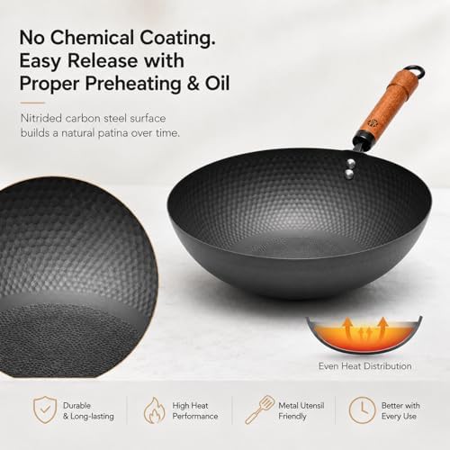 Uncoated carbon steel flat bottom stir fry pan — photo 3