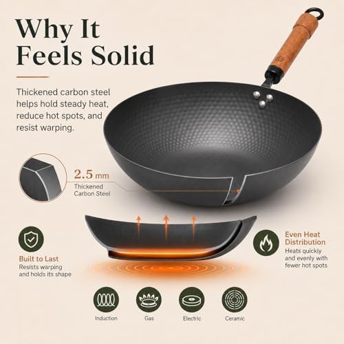 Uncoated carbon steel flat bottom stir fry pan — photo 4