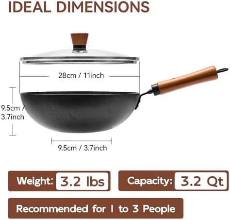 Hand hammered iron wok with wooden handle — photo 3