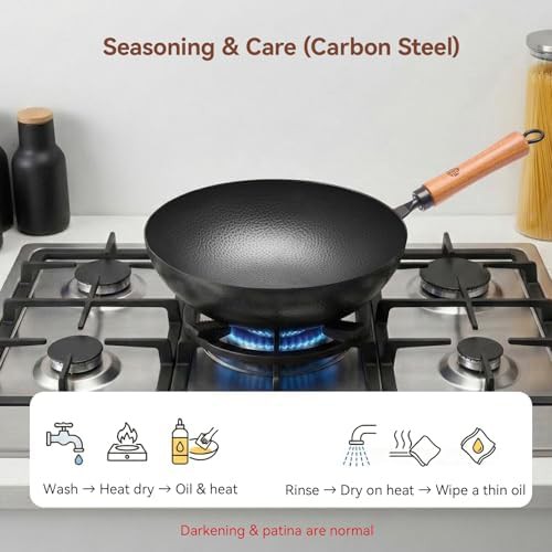Hand hammered iron wok with wooden handle — photo 4