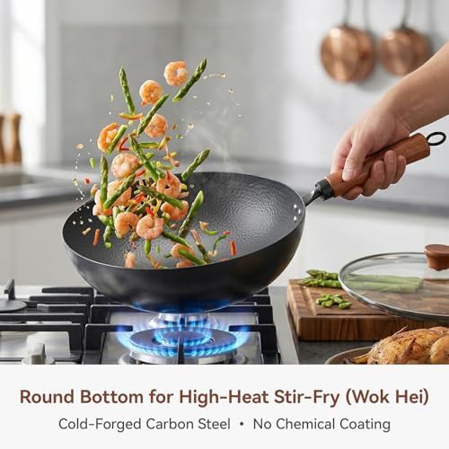 Hand hammered iron wok with wooden handle — photo 5
