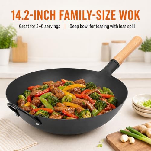 Round bottom nitrided iron stir fry pan — photo 3